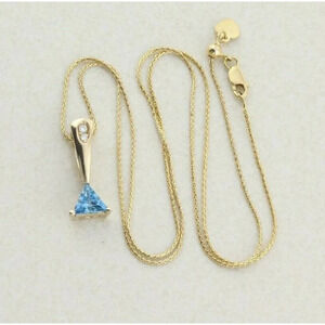 14K Yellow Gold Natural Swiss Blue Topaz and Diamond Necklace 16-19 inch adjust